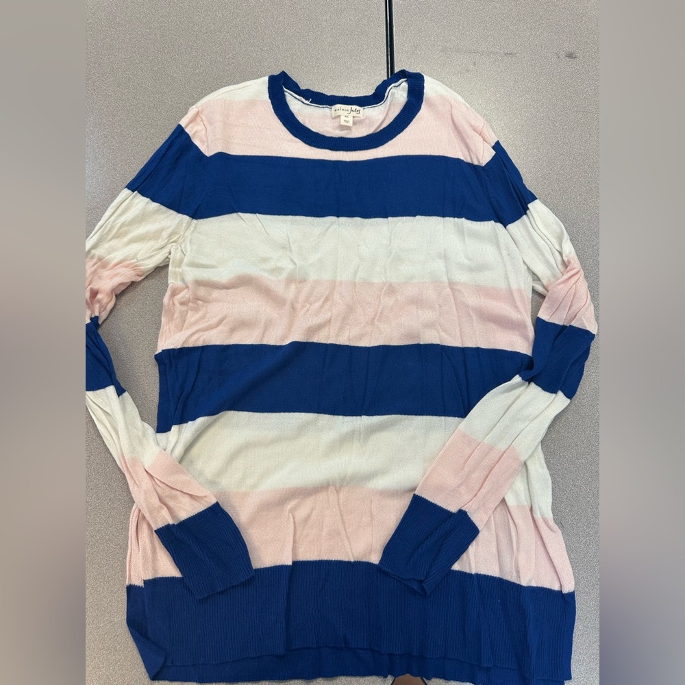 Lightweight Tunic Sweater - Blue, White & Pale Pink
